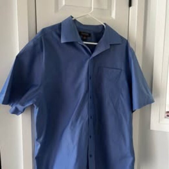 Denver Haynes Men Short Sleeve Button Up Shirt Blue Cotton Blend Size XL Casual - Picture 5 of 5
